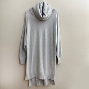 Free People XS Grey Cowl Neck Sweater Tunic High Side Slit Boho Cozy Pullover